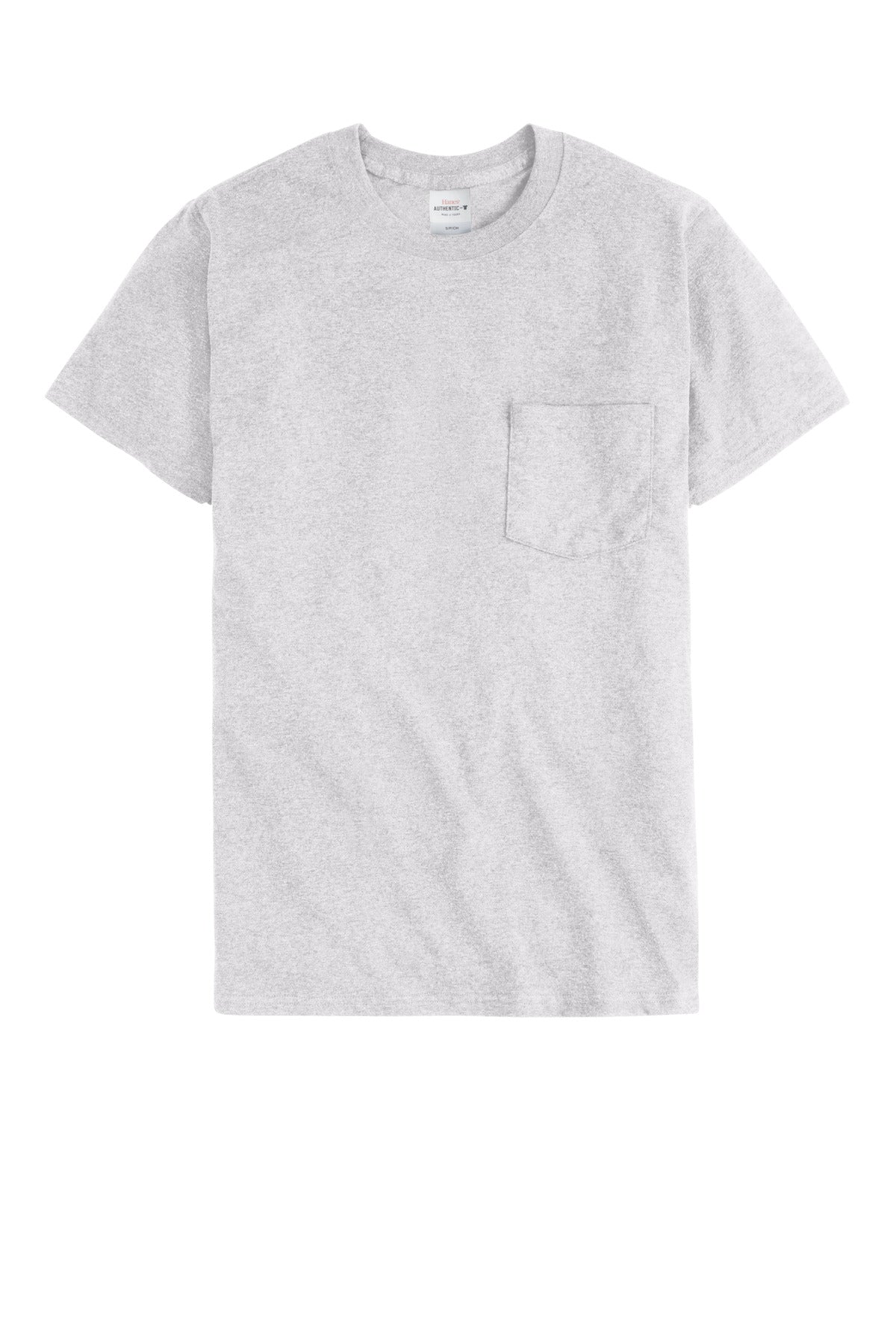 Front View of Ash Hanes - Authentic 100% Cotton T-Shirt with Pocket. 5590