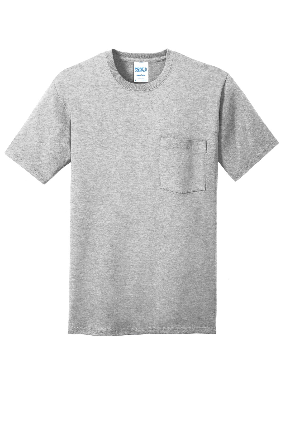 Front View of Ash Port & Company Core Cotton Pocket Tee. PC54P