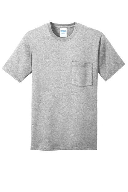 Front View of Ash Port & Company Core Cotton Pocket Tee. PC54P