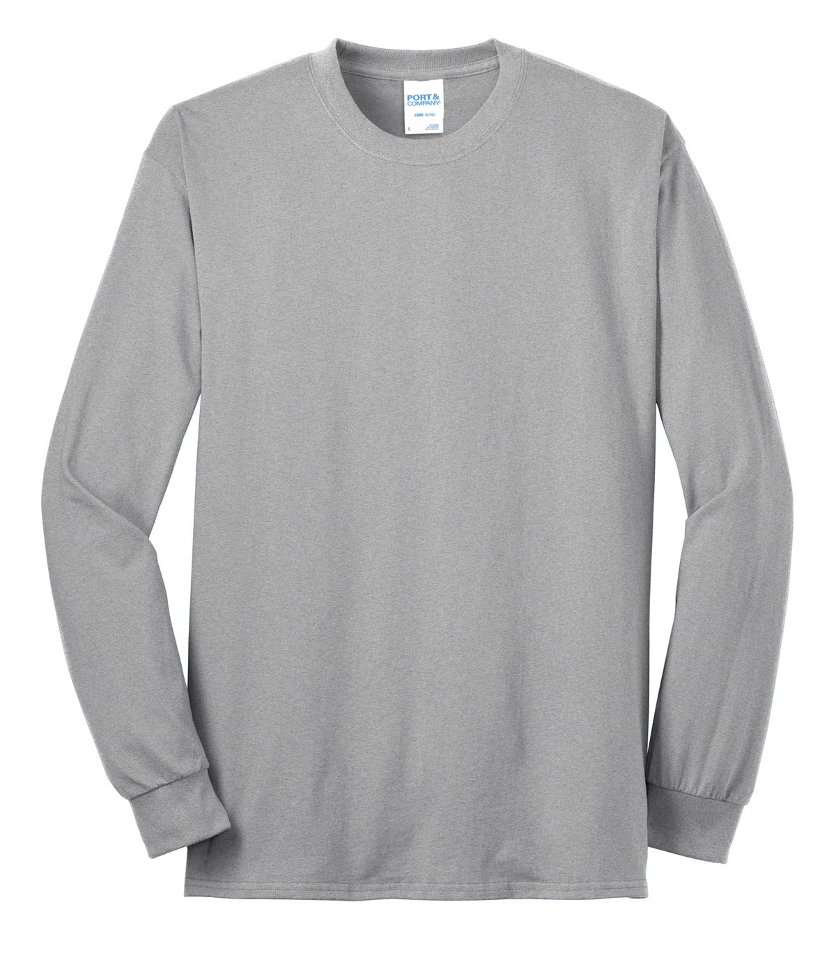 Front View of Ash Port & Company Tall Long Sleeve Core Blend Tee. PC55LST