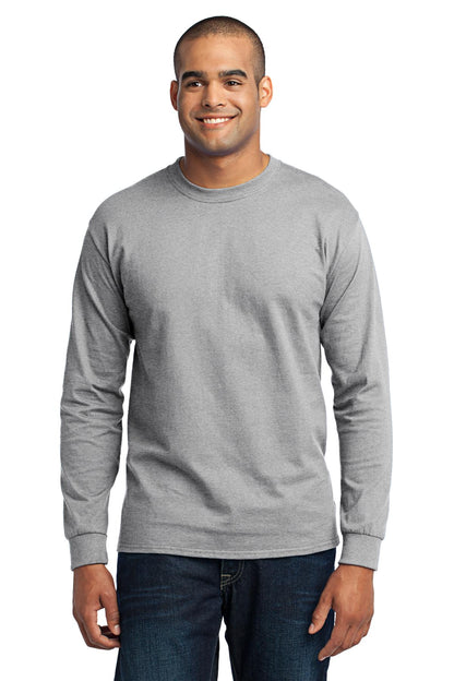 Front View of Ash Port & Company Tall Long Sleeve Core Blend Tee. PC55LST