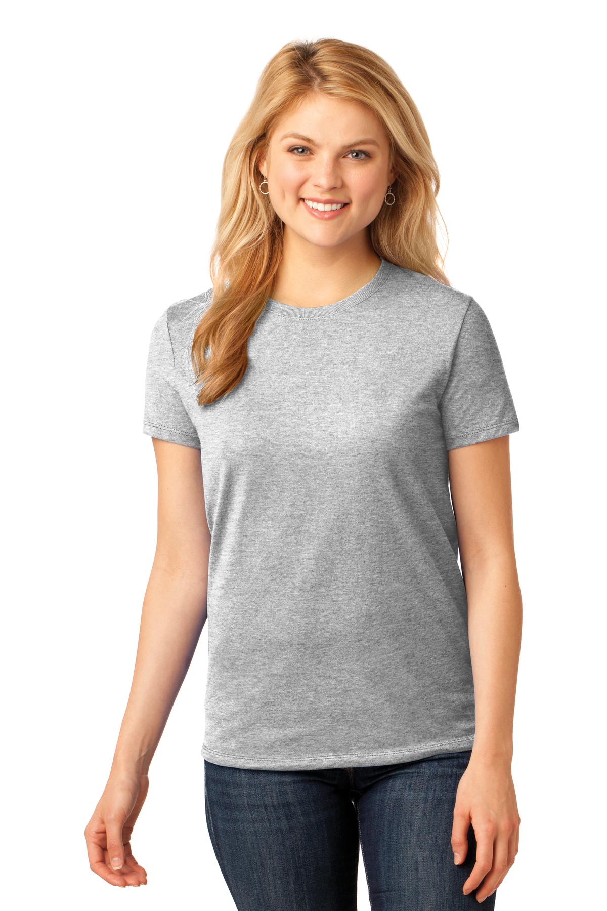 Front View of Ash Port & Company Women's Core Cotton Tee. LPC54