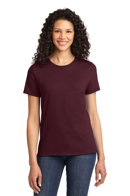 Front View of Ath Maroon Port & Company Women's Essential Tee. LPC61
