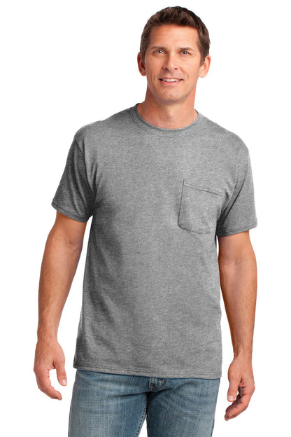 Front View of Athl Heather Port & Company Core Cotton Pocket Tee. PC54P