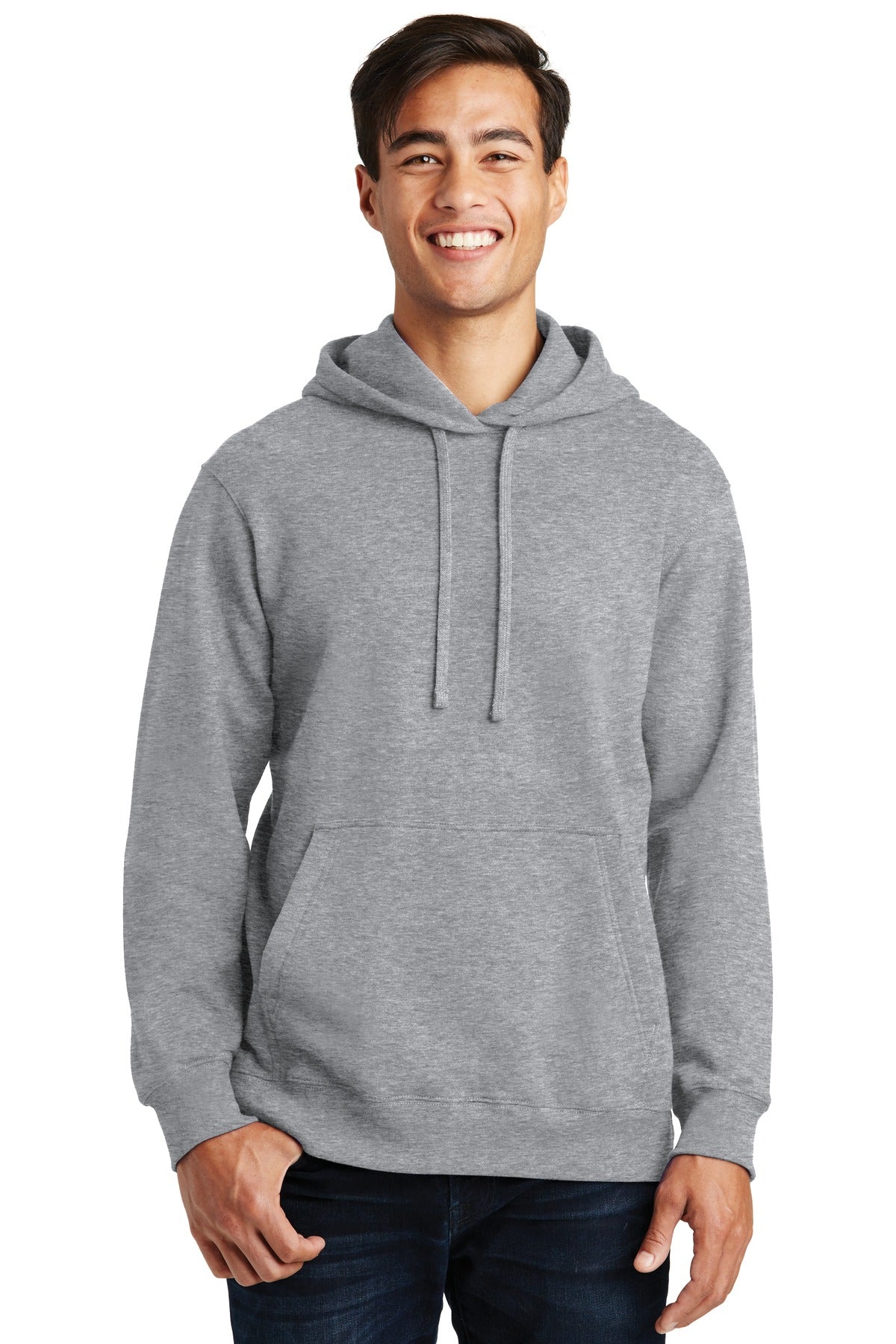 Front View of Athl Heather Port & Company Fan Favorite Fleece Pullover Hooded Sweatshirt. PC850H