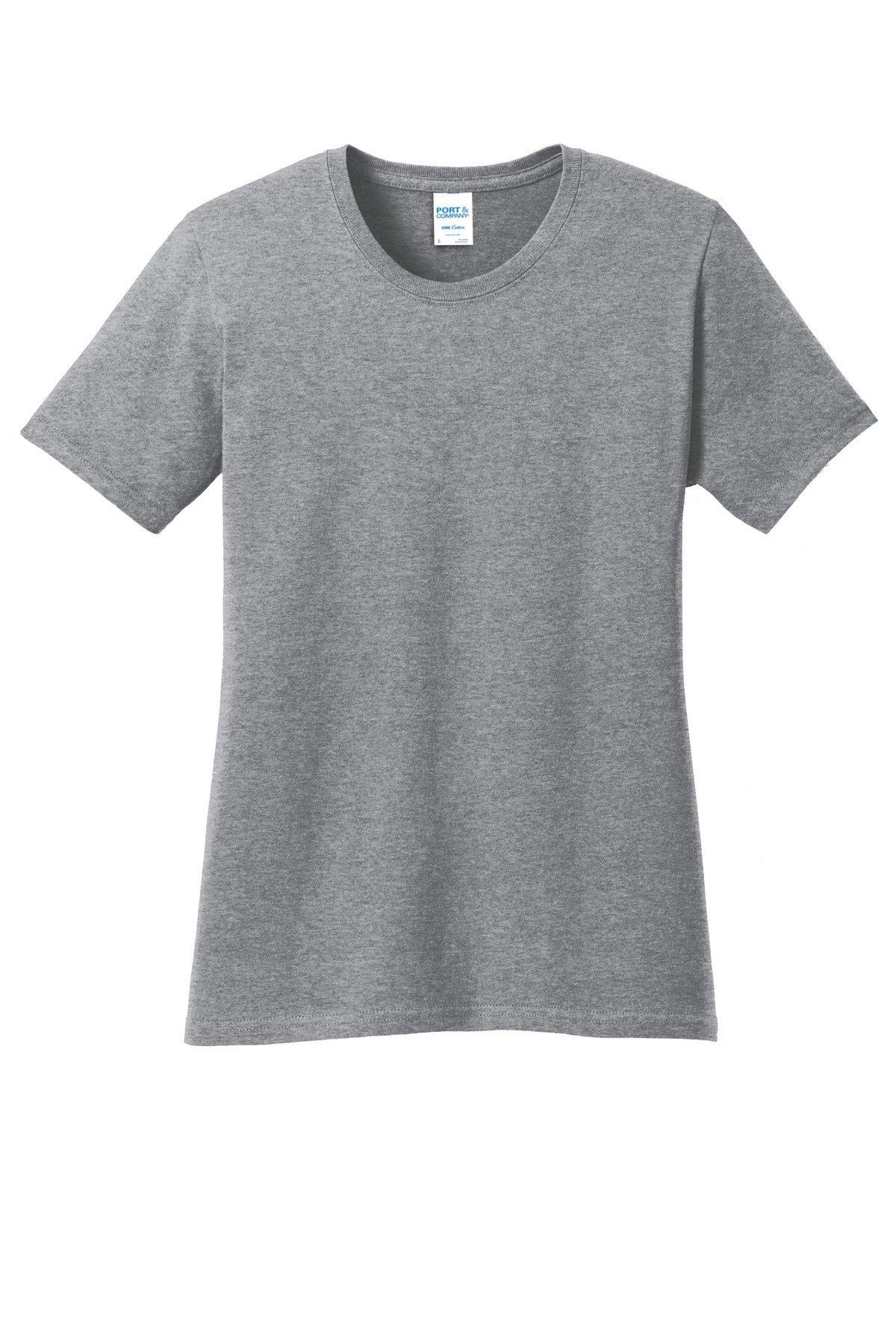 Front View of Athl Heather Port & Company Women's Core Cotton Tee. LPC54