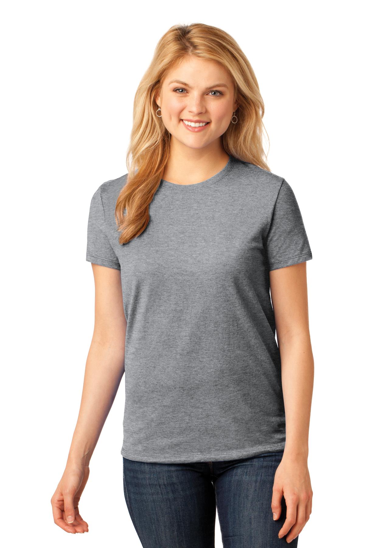 Front View of Athl Heather Port & Company Women's Core Cotton Tee. LPC54