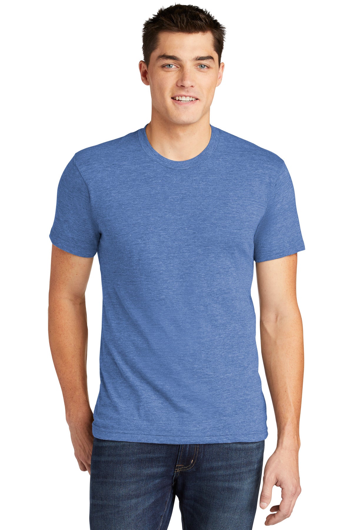 Front View of AthlBlue American Apparel Tri-Blend Short Sleeve Track T-Shirt TR401