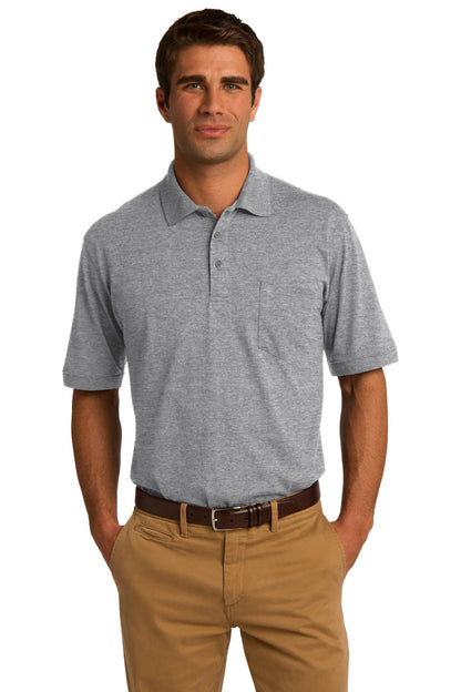 Front View of Athletic Hthr Port & Company Core Blend Jersey Knit Pocket Polo. KP55P