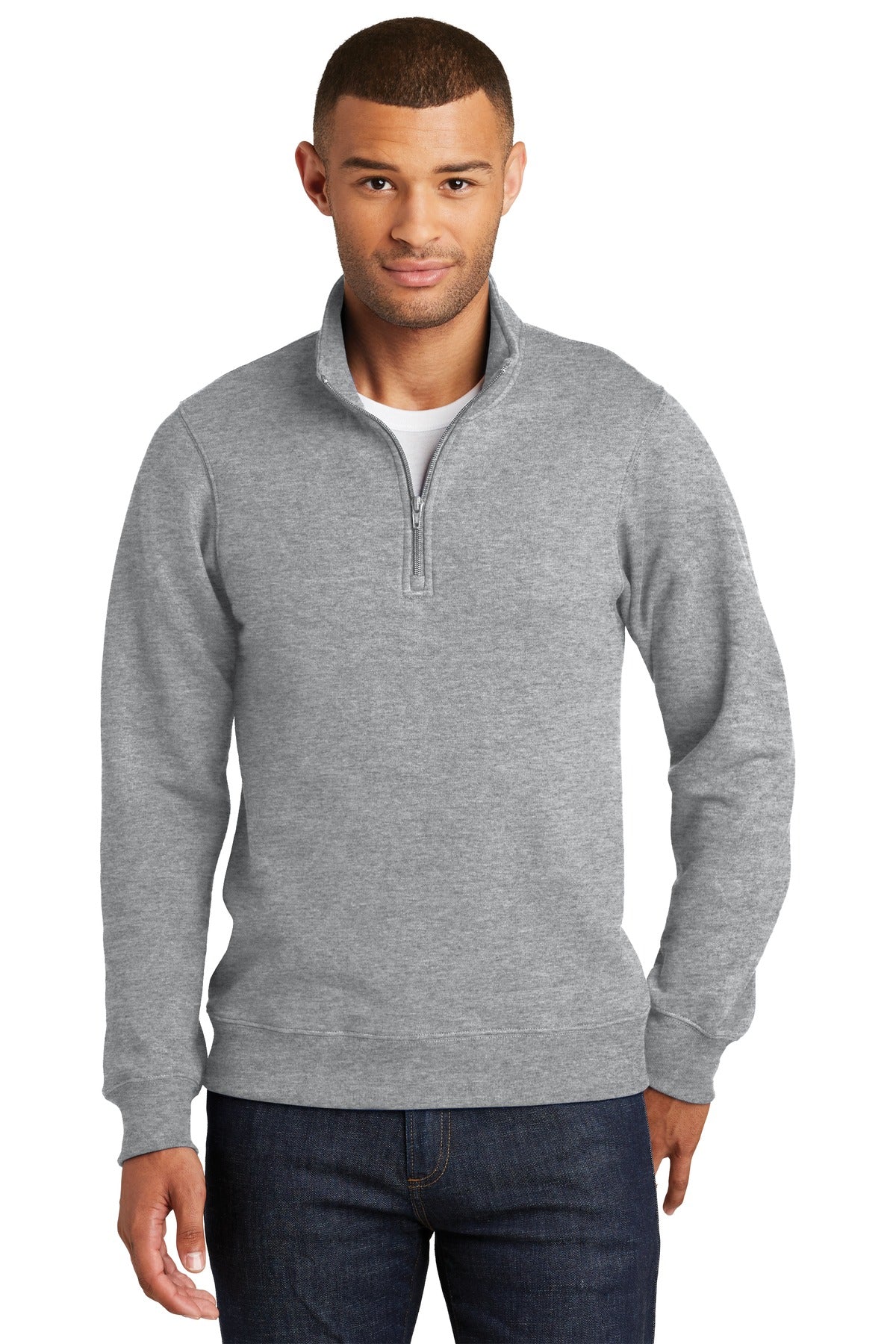 Front View of Athletic Hthr Port & Company Fan Favorite Fleece 1/4-Zip Pullover Sweatshirt. PC850Q