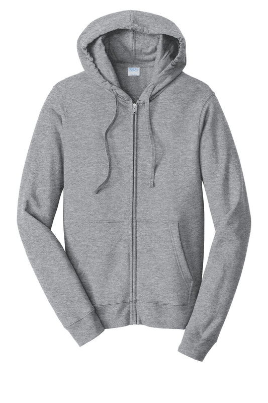 Front View of Athletic Hthr Port & Company Fan Favorite Fleece Full-Zip Hooded Sweatshirt. PC850ZH