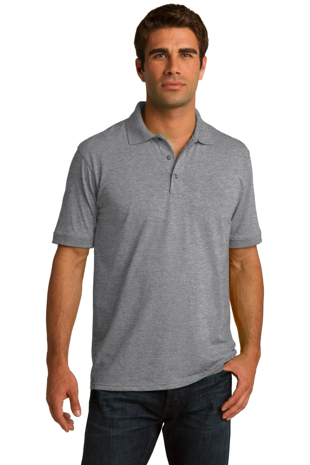Front View of Athletic Hthr Port & Company Tall Core Blend Jersey Knit Polo. KP55T