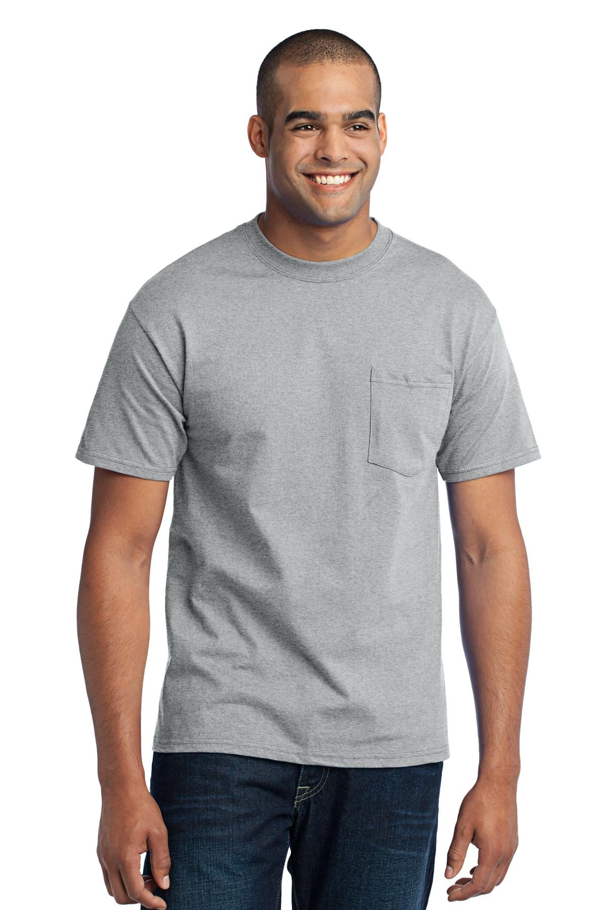 Front View of Athletic Hthr Port & Company Tall Core Blend Pocket Tee. PC55PT