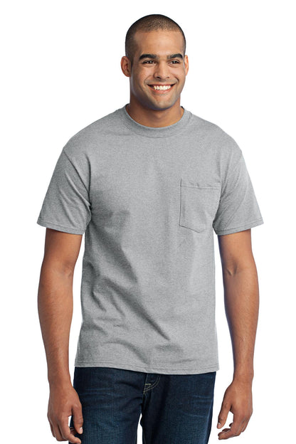 Front View of Athletic Hthr Port & Company Tall Core Blend Pocket Tee. PC55PT