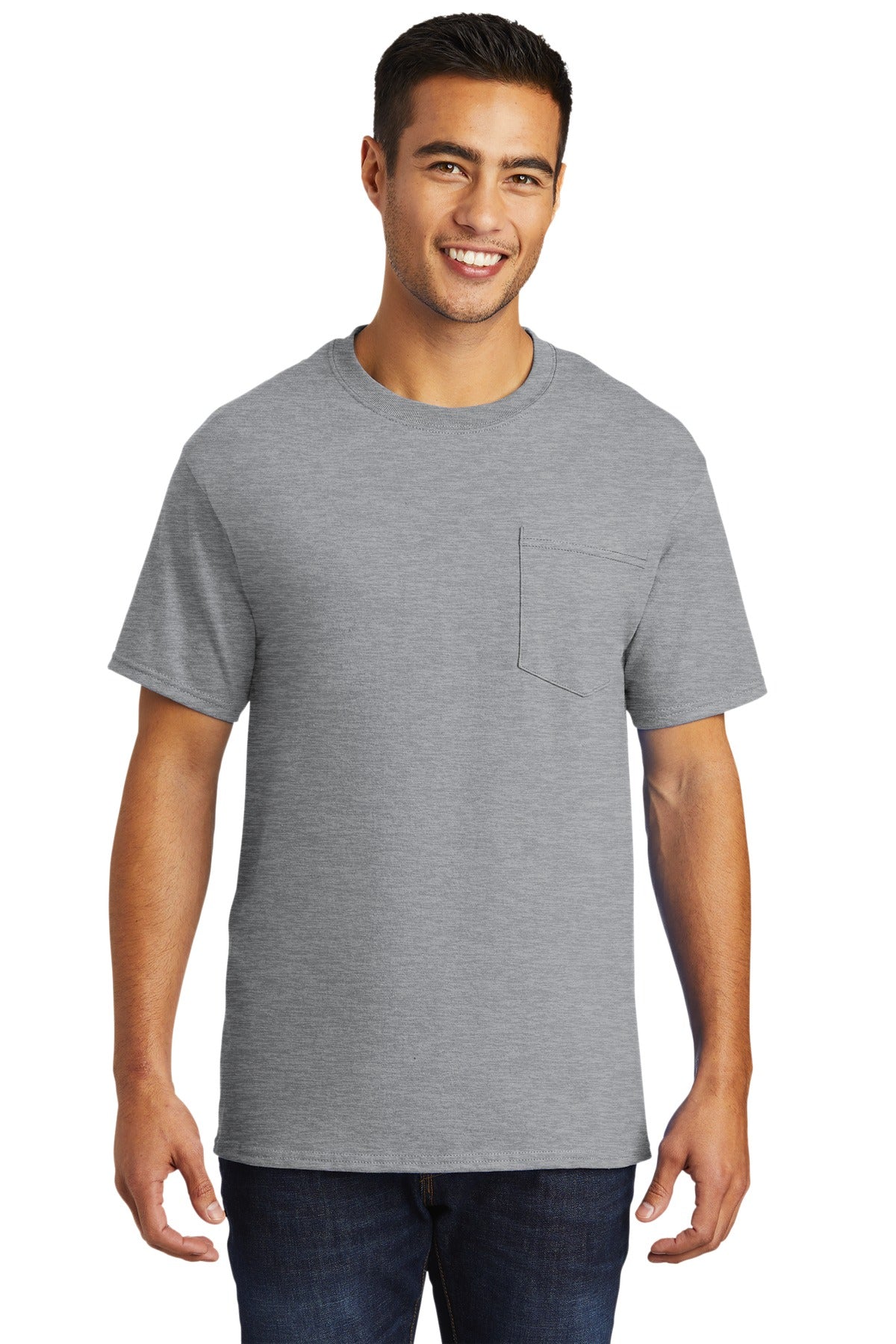 Front View of Athletic Hthr Port & Company - Tall Essential Pocket Tee. PC61PT
