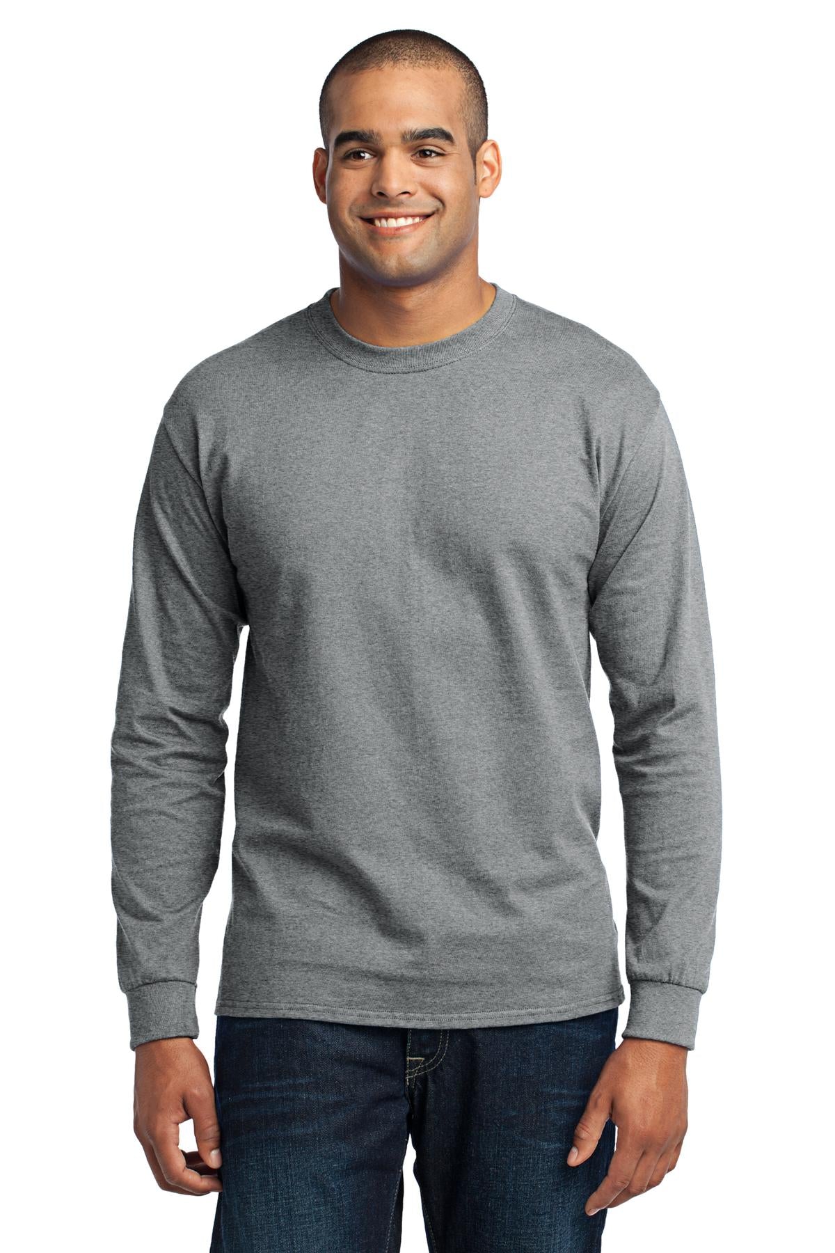 Front View of Athletic Hthr Port & Company Tall Long Sleeve Core Blend Tee. PC55LST