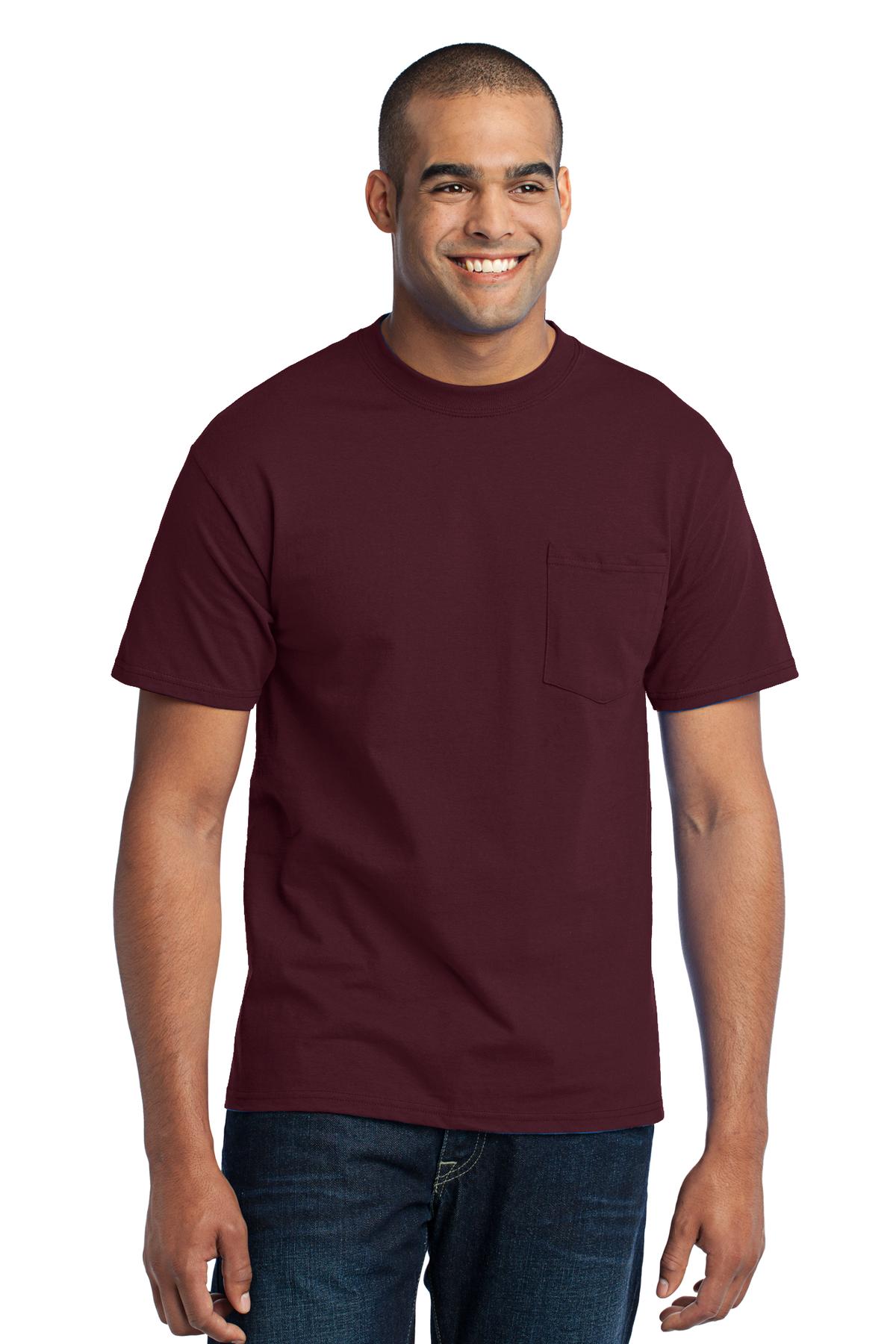Front View of Athletic Marn Port & Company Tall Core Blend Pocket Tee. PC55PT