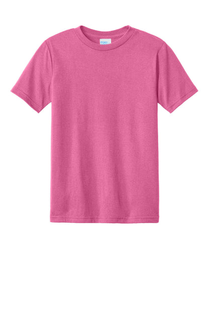 Front View of AwrnsPink Port & Company Youth CVC Tee PC340Y
