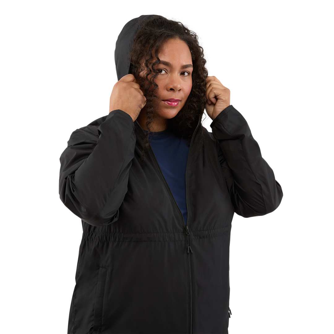 Front View of Black ANETO Lightweight Packable Jacket - Women's plain