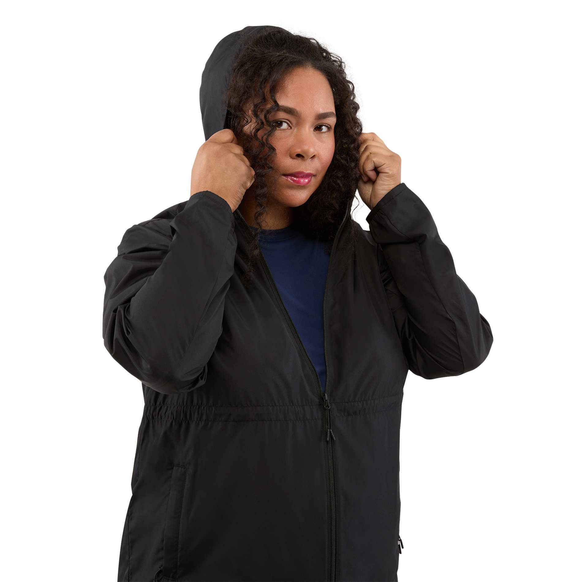 Front View of Black ANETO Lightweight Packable Jacket - Women's plain