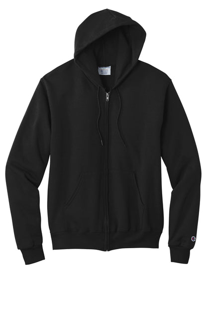 Front View of Black Champion Powerblend Full-Zip Hoodie.S800