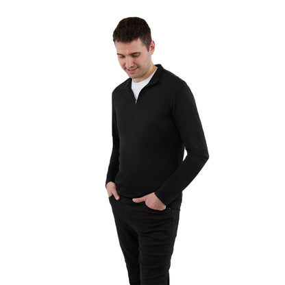 Front View of Black DARA Knit Quarter Zip - Men's plain