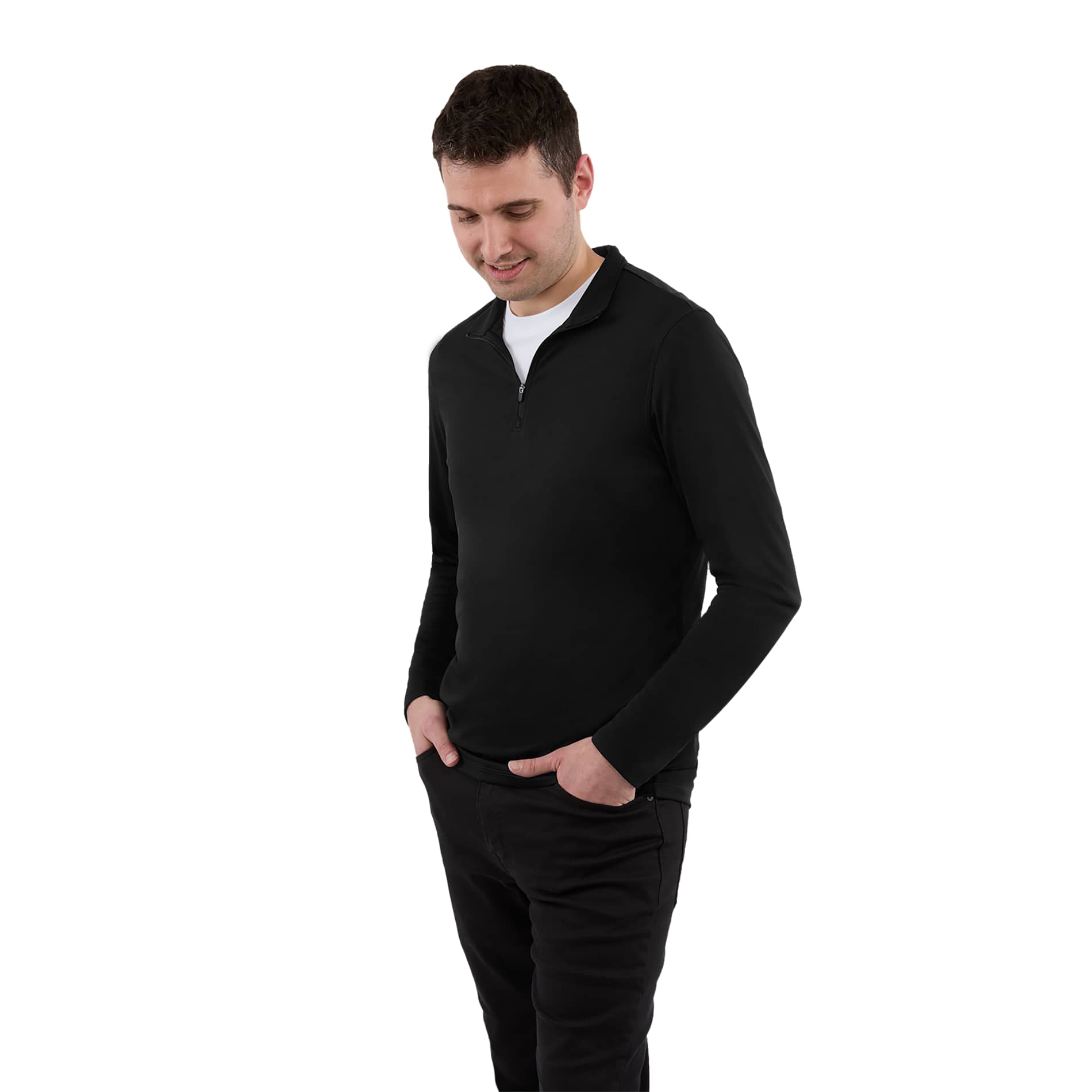 Front View of Black DARA Knit Quarter Zip - Men's plain