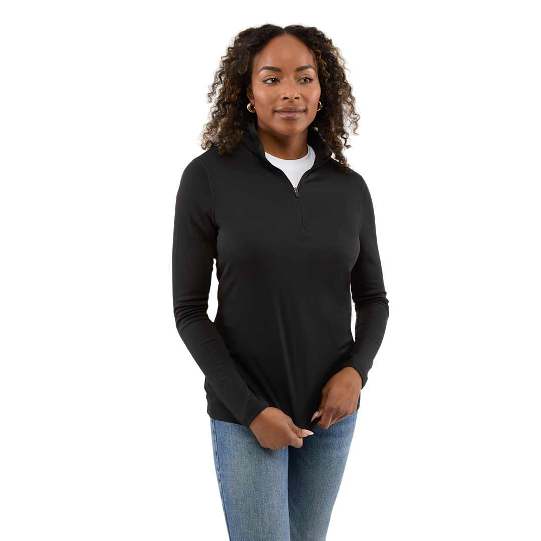 Front View of Black DARA Knit Quarter Zip - Women's plain