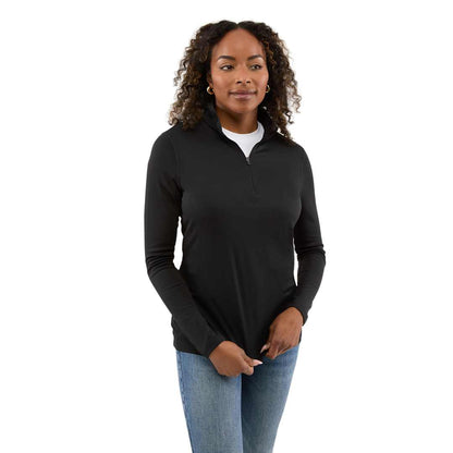 Front View of Black DARA Knit Quarter Zip - Women's plain