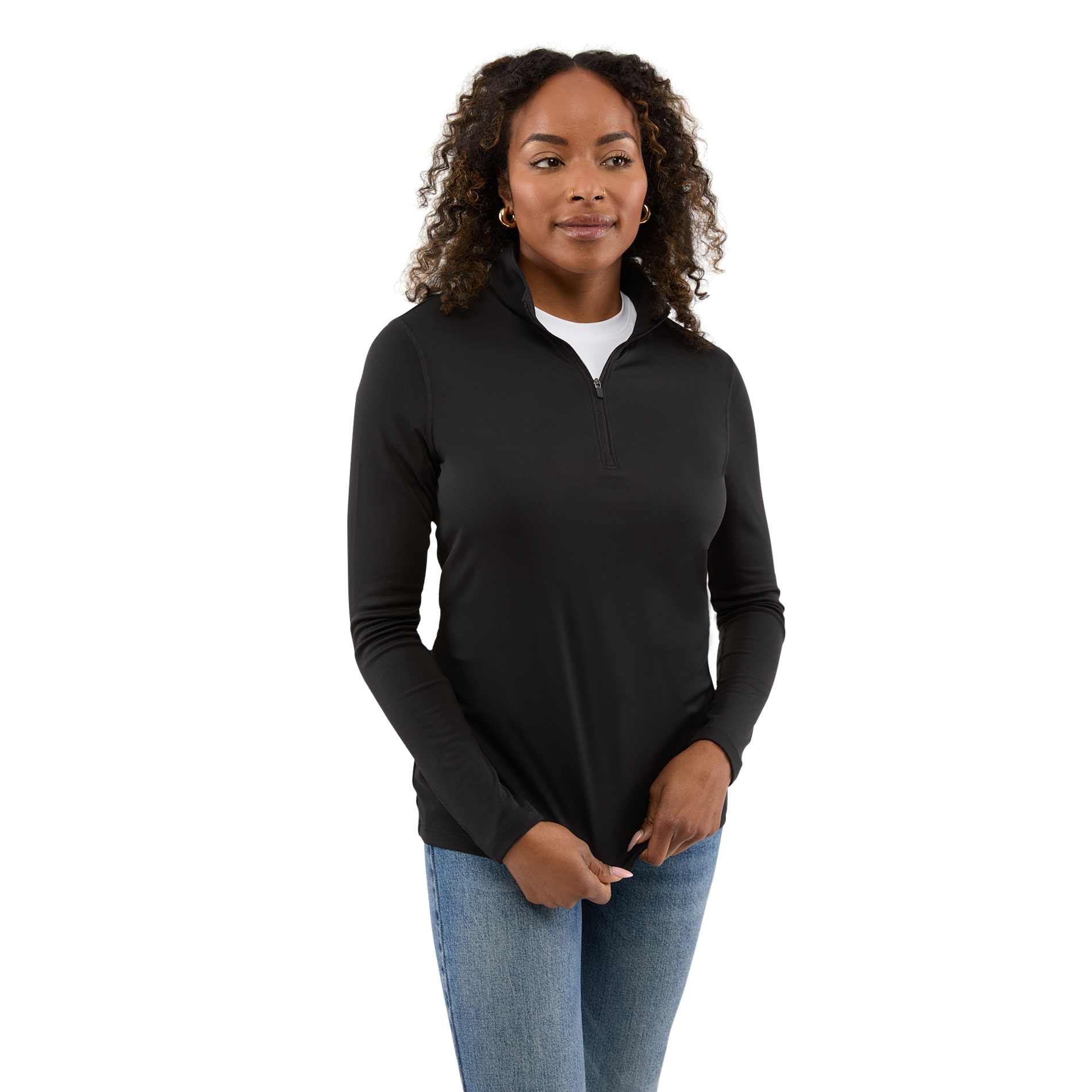 Front View of Black DARA Knit Quarter Zip - Women's plain