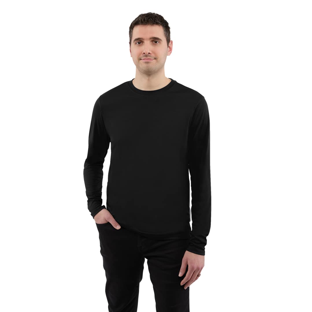 Front View of Black DARA LS Tech Tee - Men's plain