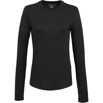 Front View of Black DARA LS Tech Tee - Women's plain