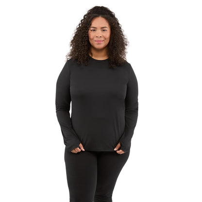 Front View of Black DARA LS Tech Tee - Women's plain