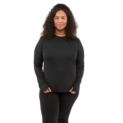 Front View of Black DARA LS Tech Tee - Women's plain