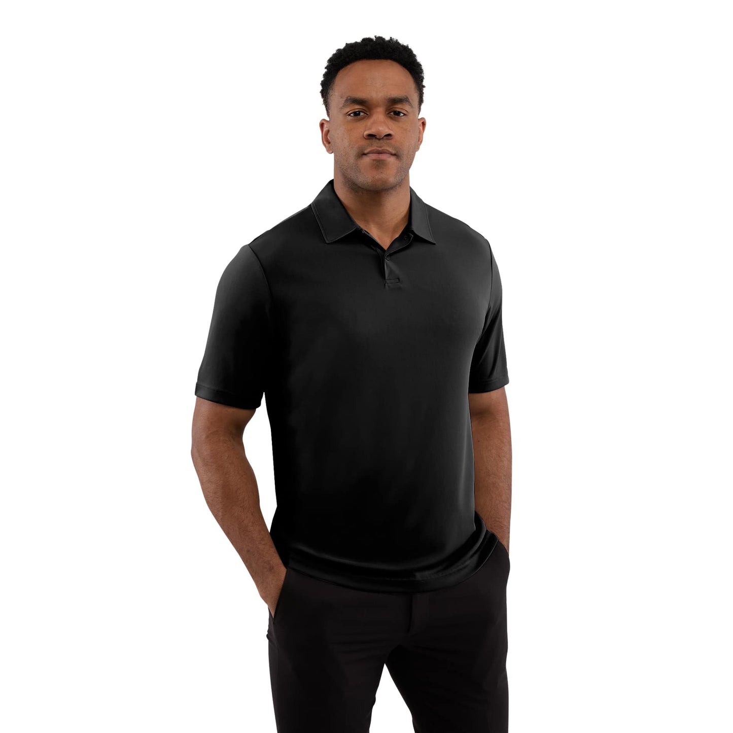 Front View of Black DARA SS Polo - Men's plain