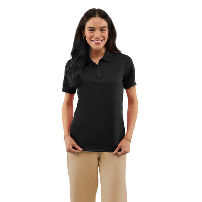 Front View of Black DARA SS Polo - Women's plain