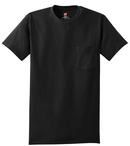 Front View of Black Hanes - Authentic 100% Cotton T-Shirt with Pocket. 5590