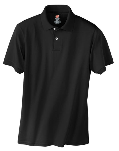 Front View of Black Hanes EcoSmart - 5.2-Ounce Jersey Knit Sport Shirt 054X