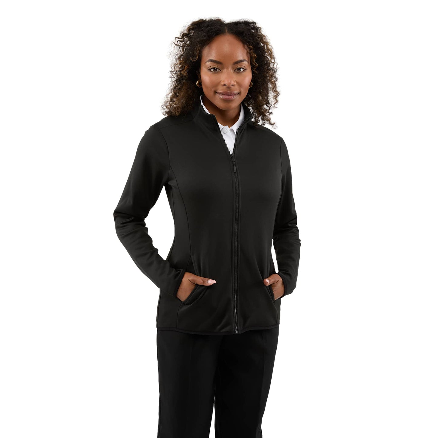 Front View of Black TELICA Brush Back Fleece Jacket - Women's plain
