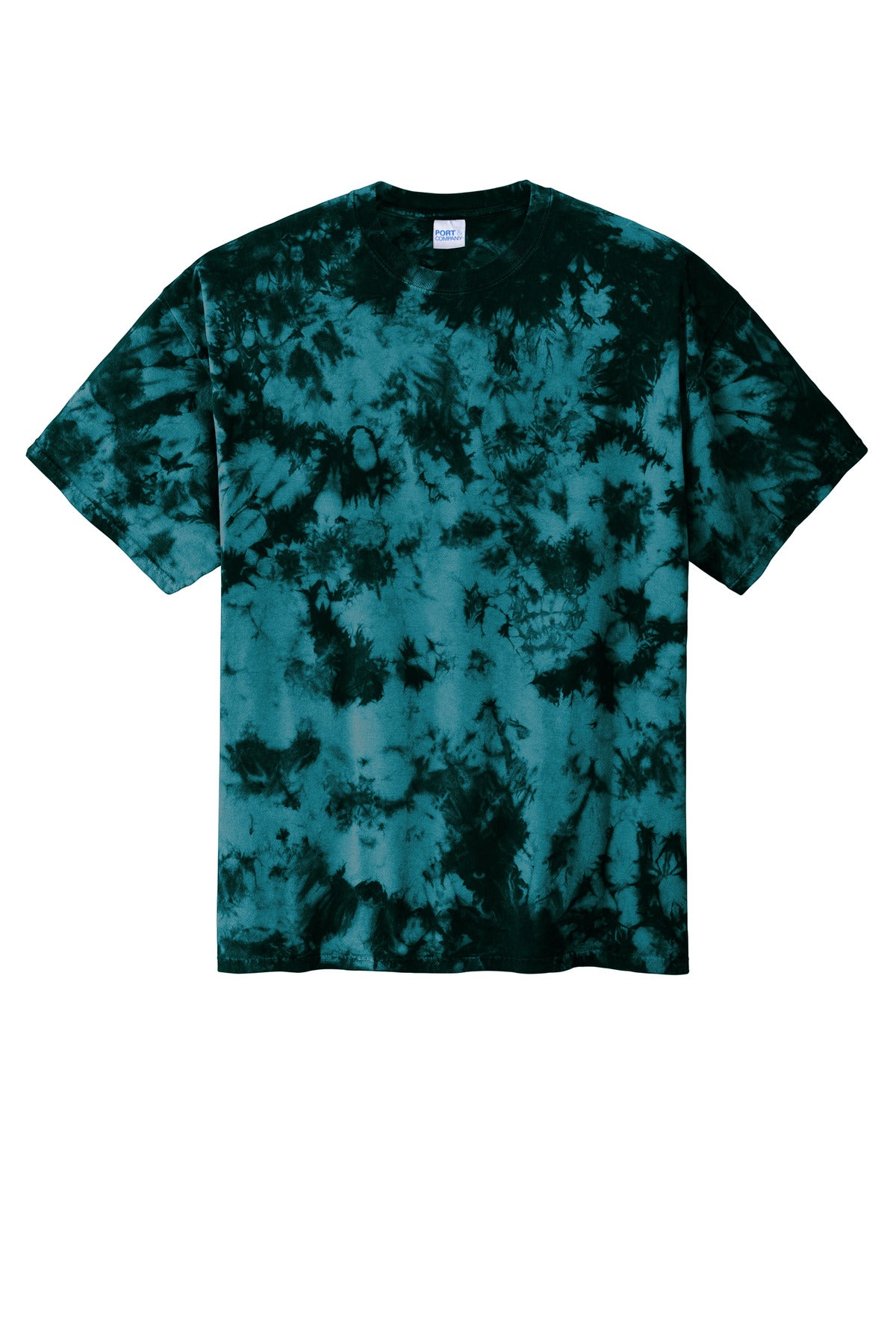 Front View of Black/Teal Port & Company Crystal Tie-Dye Tee PC145