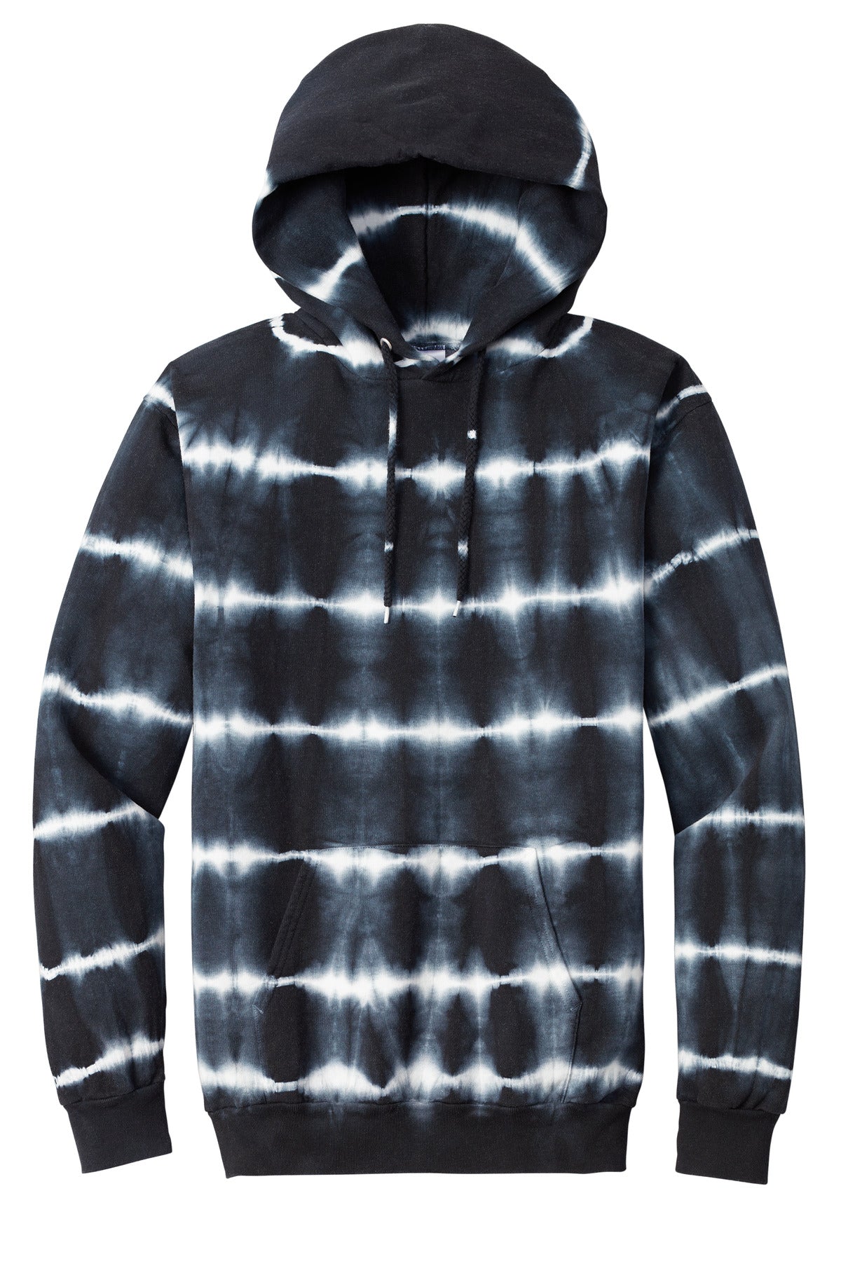 Front View of Blk/White Port & Company Allover Stripe Tie-Dye Fleece PC143