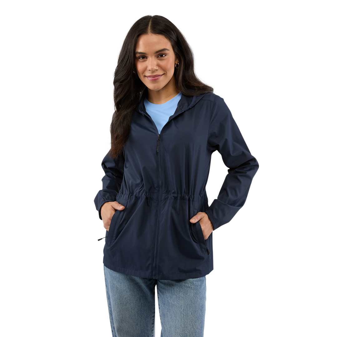 Front View of Blue ANETO Lightweight Packable Jacket - Women's plain
