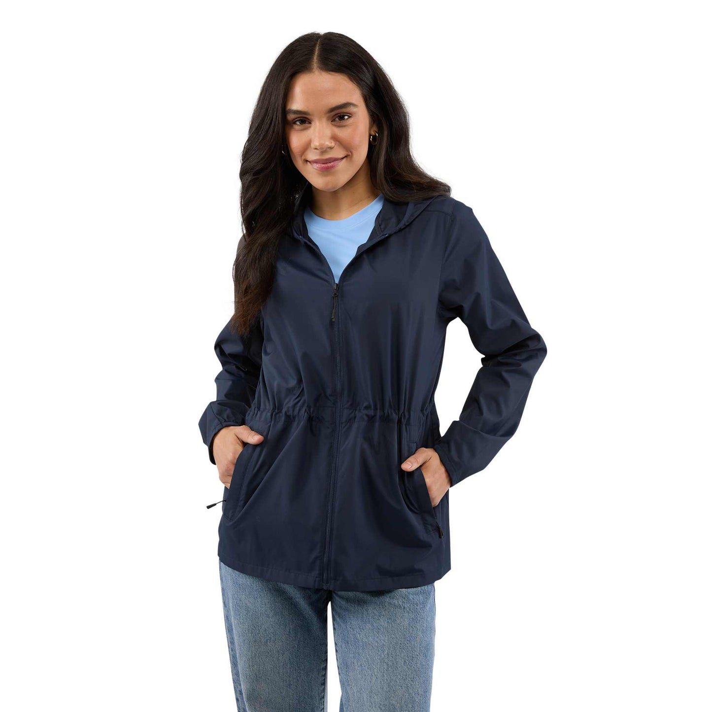 Front View of Blue ANETO Lightweight Packable Jacket - Women's plain