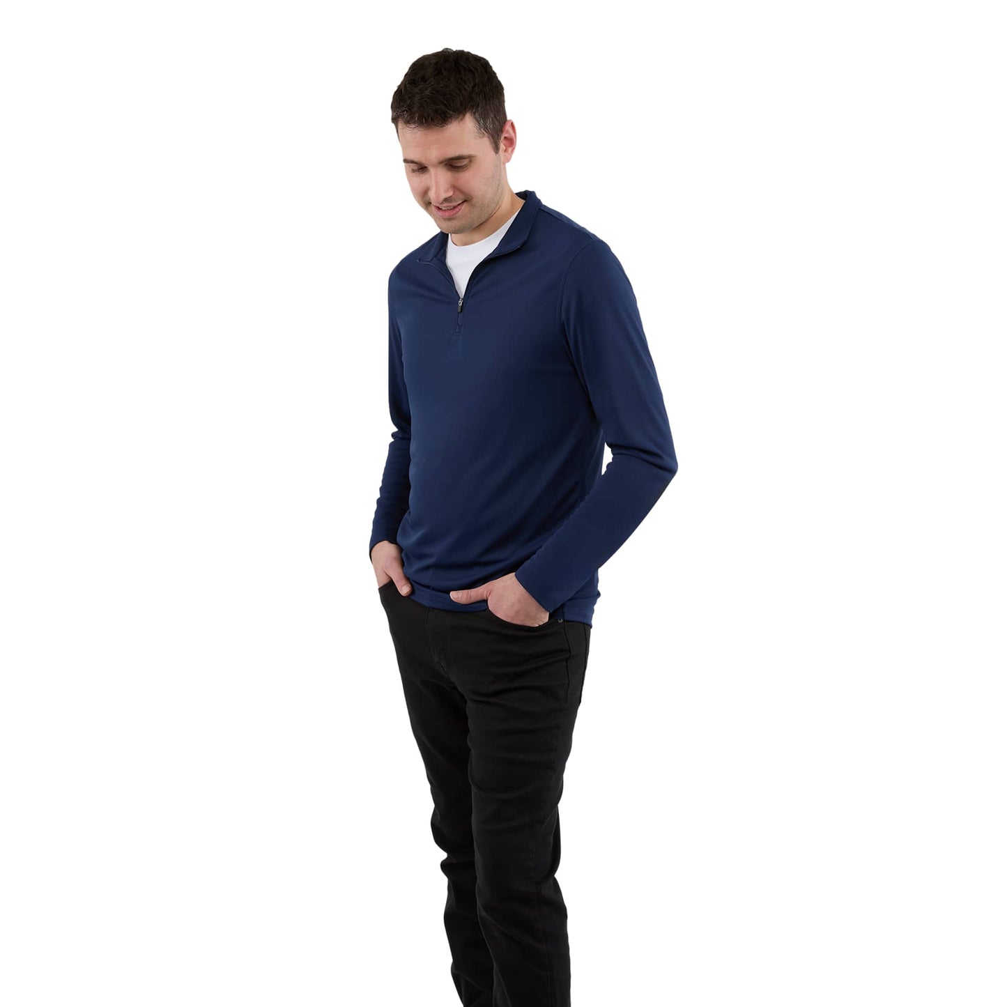 Front View of Blue DARA Knit Quarter Zip - Men's plain