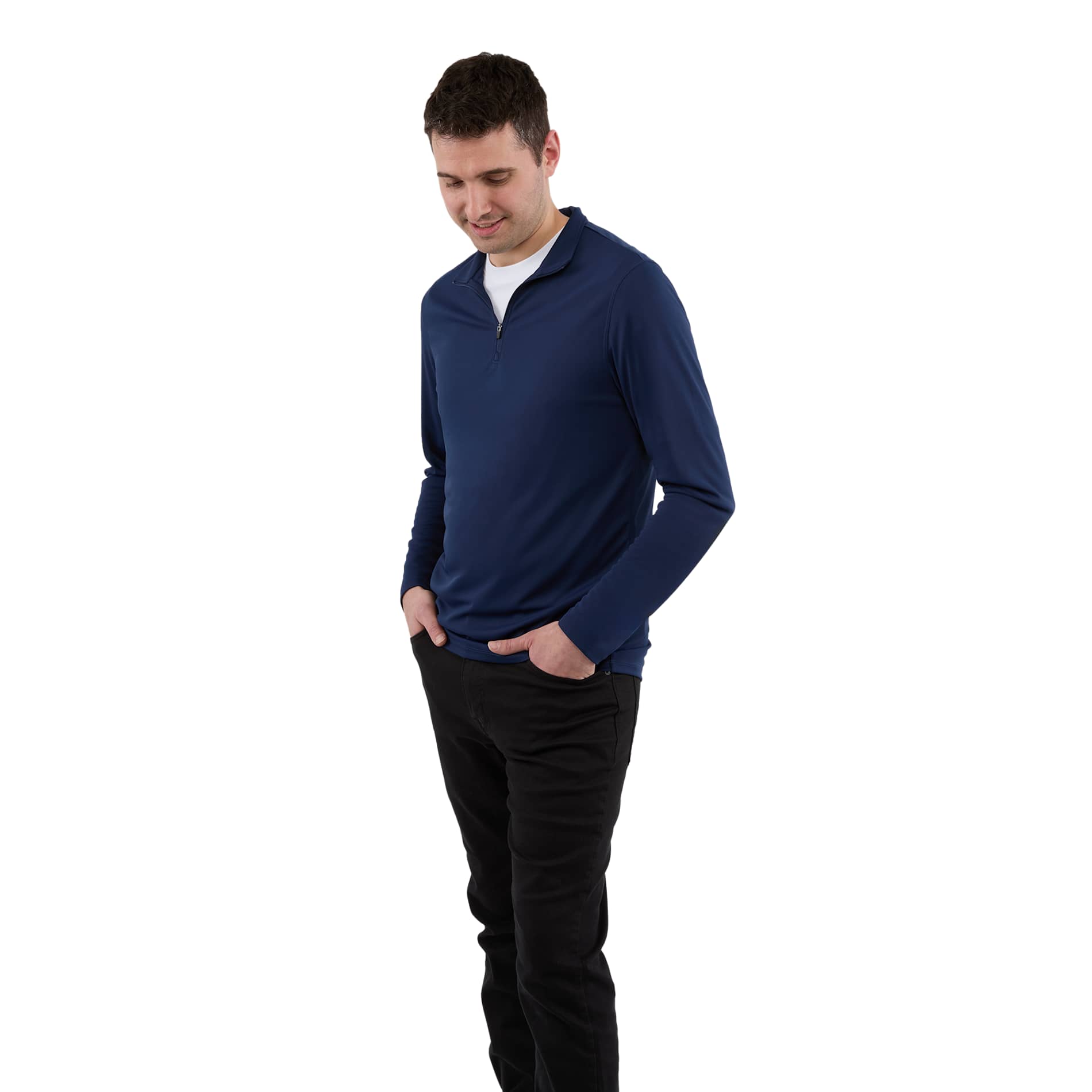 Front View of Blue DARA Knit Quarter Zip - Men's plain