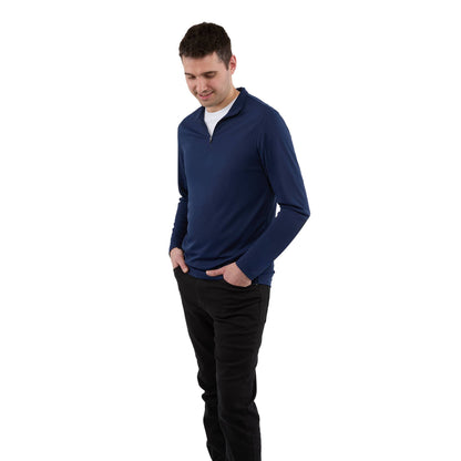 Front View of Blue DARA Knit Quarter Zip - Men's plain