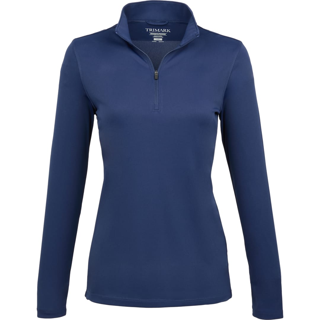 Front View of Blue DARA Knit Quarter Zip - Women's plain