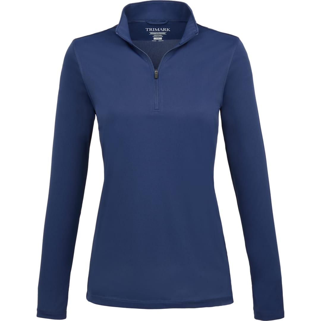 Front View of Blue DARA Knit Quarter Zip - Women's plain