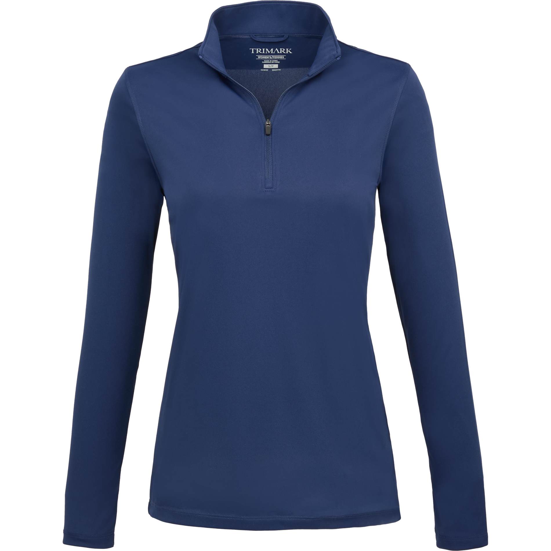 Front View of Blue DARA Knit Quarter Zip - Women's plain