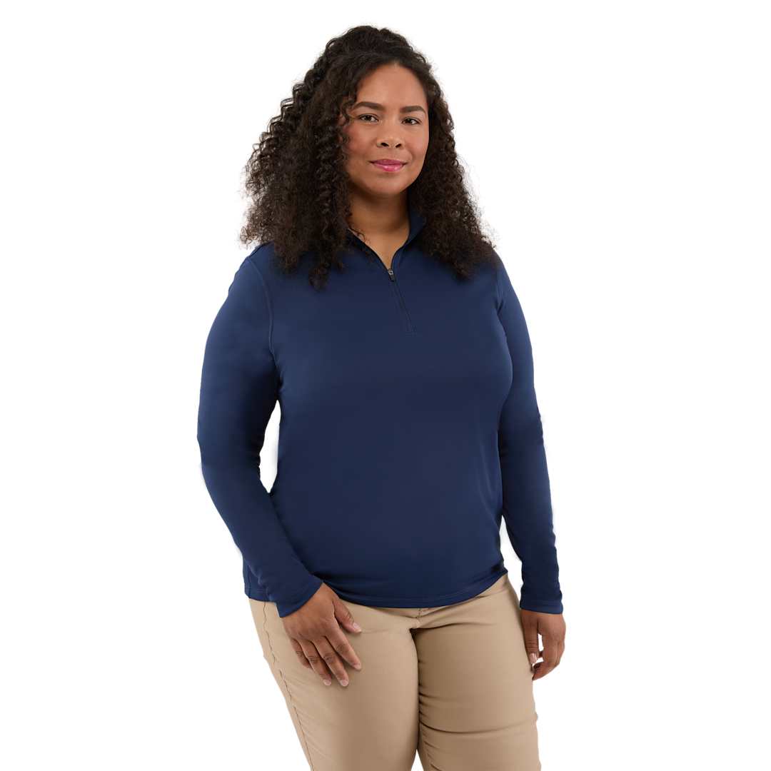 Front View of Blue DARA Knit Quarter Zip - Women's plain